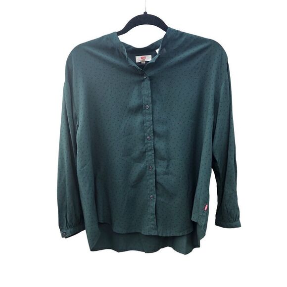 Levi’s Women's Size Extra Small (ES) Button Shirt Green with Black Moon Shapes - Picture 1 of 6